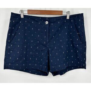 Nautica Chino Shorts Women 14 Navy Anchor Print Preppy Costal